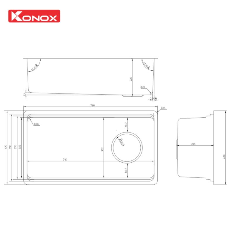CHẬU RỬA BÁT KONOX BỀ MẶT MỊN TARI 780SM